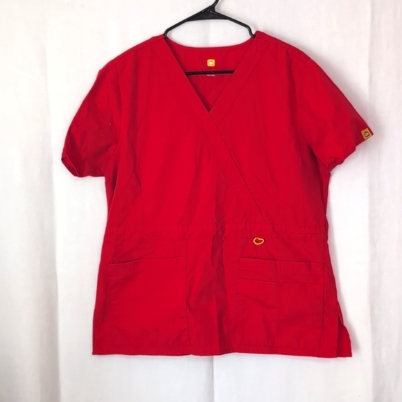 Wonderflex Cherry Red Vneck Scrub Top Size Large - Picture 1 of 5